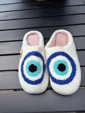 Evil Eye Cozy Slippers. Hard bottom with Grip.